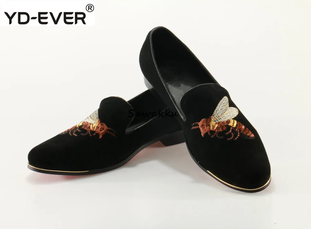 

Luxury Brand Black Suede Leather Men Loafers Bee Embroidery Outdoor Flats Male Loafers Metal Round Toe Slip On Mens Causal Shoes
