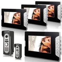 Video Doorbell 7″Inch Color TFT LCD Video Door Phone Doorbell Intercom Night Vision Home Security Kit 2 Camera 4 Monitor