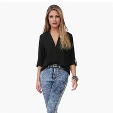 Hot Sale 2017 Summer Women Long Sleeve V-neck Chiffon Shirt Female Classic Loose Micro Perspective Shirts Wholesale Blouse