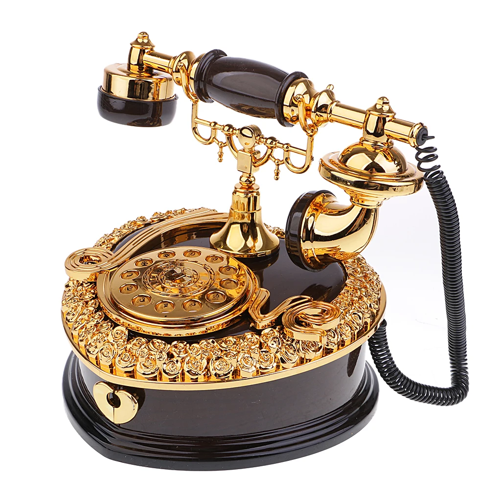 Classical Telephone Figurine Music Box Desktop Jewelry Box for Wedding Decor