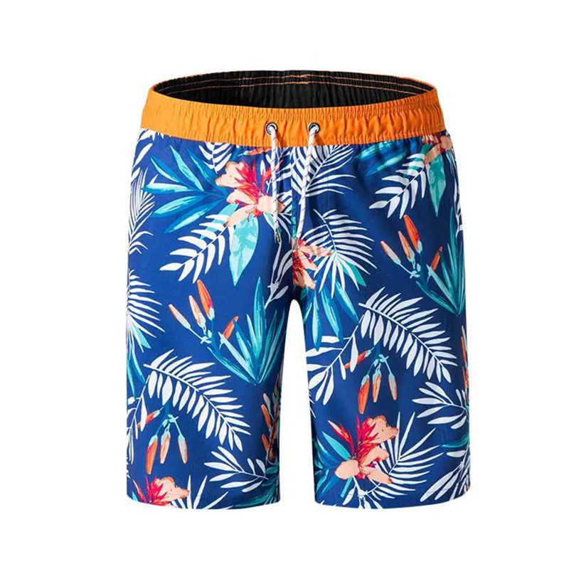 Летний пляжный комплект, мужской спортивный костюм с короткими рукавами и принтом листьев, повседневные Гавайские рубашки из двух предметов+ шорты для серфинга, Beacn одежда - Цвет: Shorts-Blue