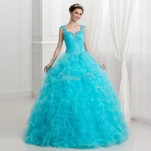 Puffy Ball Gown Ice Blue Quinceanera Dresses 2016 Ruffles Tulle Lace Beaded Princess Sweet 16 Dress Plus Size Vestidos Debutante