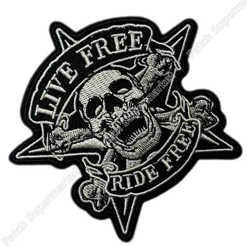 Live Free Ride Free Jumbo Embroidered Motorcycle Iron On Back Patch