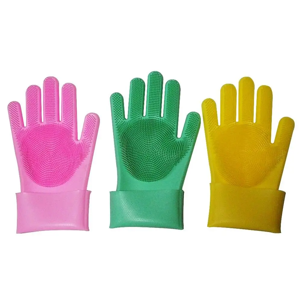 Silicone Rubbe Dish Washing Gloves Eco Friendly Scrubber Cleaning For