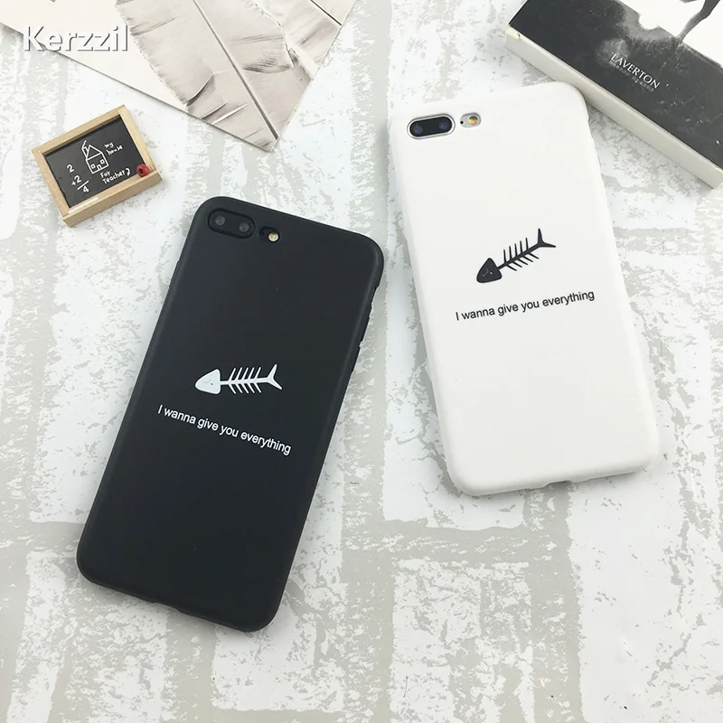 Kerzzil Cartoon Fish Bones Simple letters Case for iphone 6 7 6S Plus Soft TPU Phone Shell iPhone 6s 6plus 8 8plus |