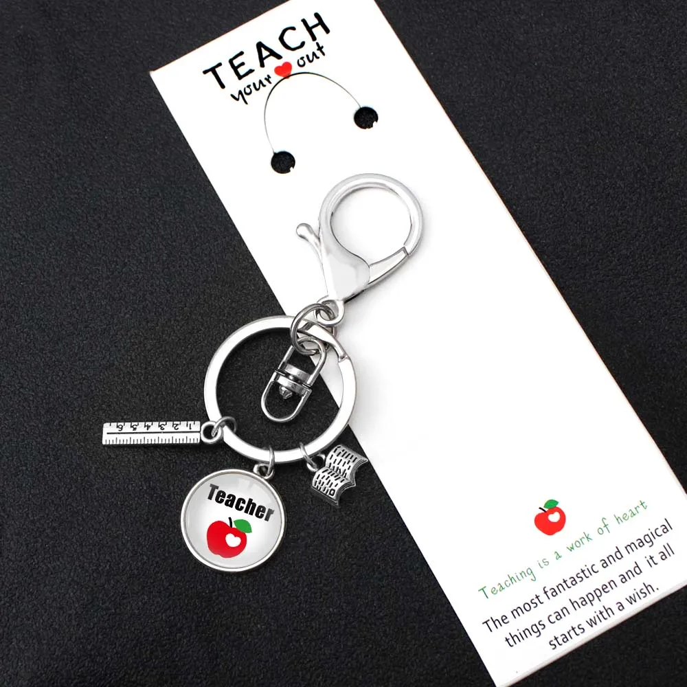 Teacher Teach Love Inspire брелок Яблочная книга линейка брелки брелок для ключей для женщин мужчин унисекс брелок ювелирные изделия подарок - Цвет: K12087