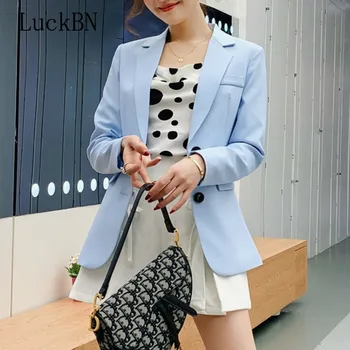 

LuckBN Women Blazer Single Breasted Long Sleeve Blazer Office Lady Formal Blazers Fashion Autumn Jackets Slim Female Loose Coat