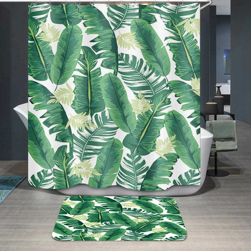 Buy Waterproof Shower Curtain Green Leaf Printed Quick