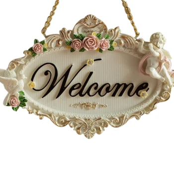 

Welcome And Rose Flowers Resin Door Decoration Bathroom Door Listing Door Plate