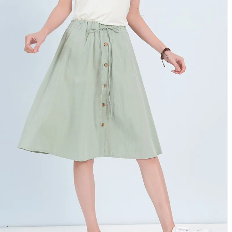 Japan stylish cozy Cotton Linen Women Skirt High Waist A Line skirt