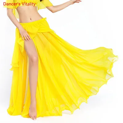 Professional Competition Sexy Chiffon For Women Belly Dance Skirt Maxi Costume Dancer Dress11 Color; Free Shipping - Цвет: Цвет: желтый