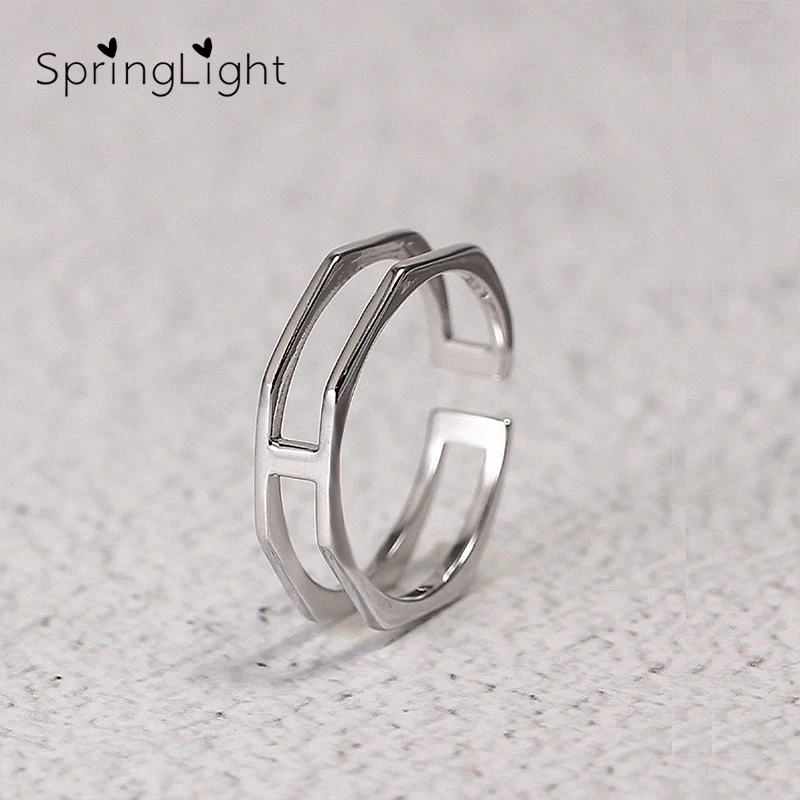 

SpringLight Hollow Hexagon Rings Real 925 Sterling Silver Creative Handmade Designer Fine Jewelry Geometric Ring for Women