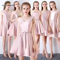 高貴なワイスピンク花嫁介添人ドレスサテン弓ショート格安パーティードレス Vestido デフェスタ · デ Casamento Dama デ Honra
