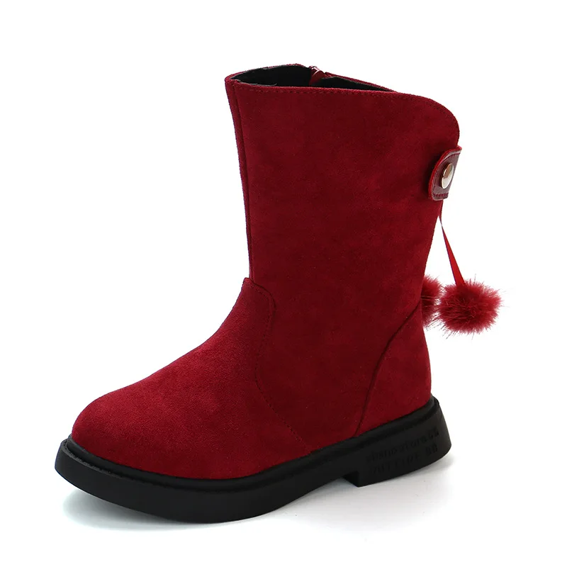 

Kids High Boots Winter Girls Shoes Fashion Princess Mid Calf Boots with Hair Ball Cute Warm Children Kid Girl Shoes 2018