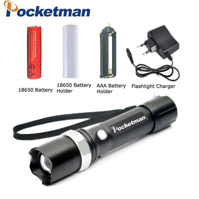 

3800LM Powerful LED Flashlight XM-T6 Lantern Rechargeable Torch Zoomable 18650 Battery Hand Light linterna Camping