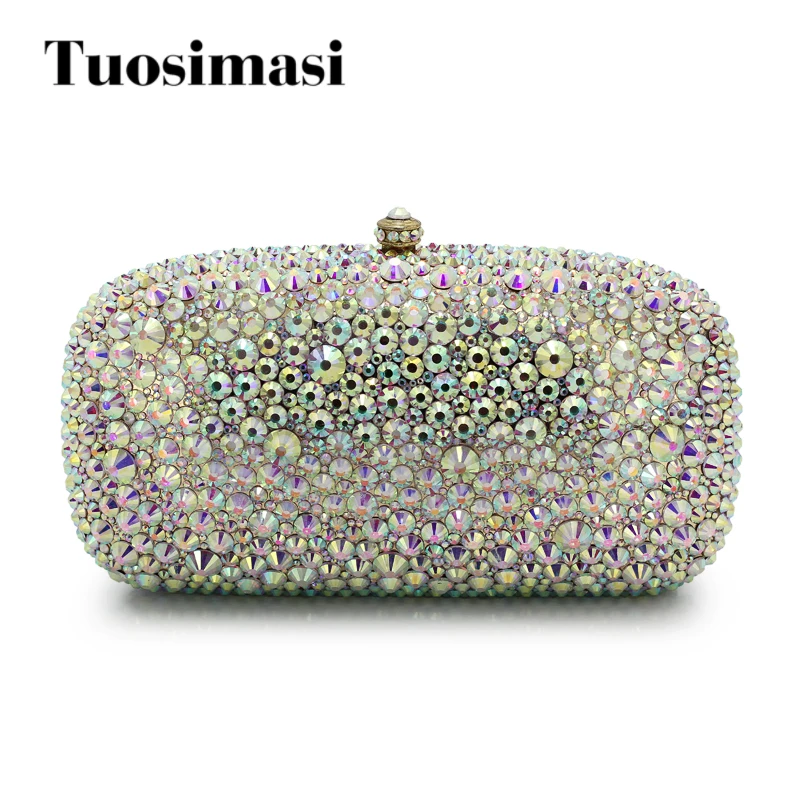 

New arrival diamond full crystal rhinestone women clutch metal bag bridal dress party handbag evening bag white (1017-WP)
