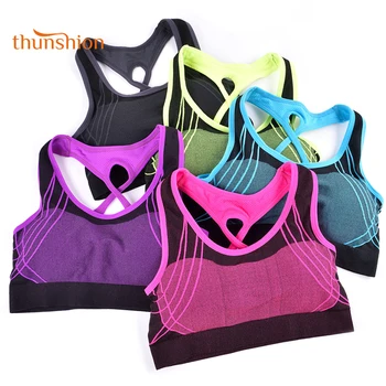 

THUNSHION Brand Colorful Fitness Bra Top Padded Full Cup Bras Female Seamless Wire Free Cross Strappy Sports Bra Spandex Pattern