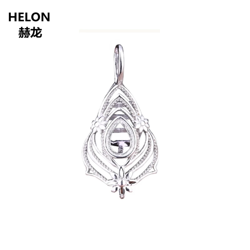 

925 Sterling Silver Pendant 5x7mm Pear Cabochon Semi Mount Pendant Clasp for Women White Gold Color DIY Stone for Amber Setting