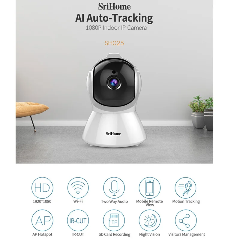  AI Body Auto-tracking IP Camera Smart Home Wifi 1080P CCTV Camera H.265 Indoor Night vision Alarm M - 33012466523