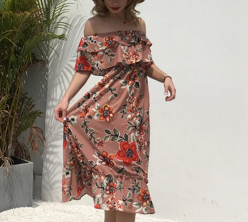 Gladiolus Ruffle Women Dress Summer 2019 Off Shoulder Sexy Floral Print Long Chiffon Dress Women Bohemian Beach Maxi Dresses (14)