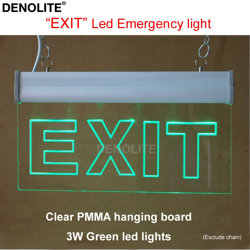 

DENOTE Clear PMMA Board With Carving EXIT Led Emergency Light 3W Green LED Indicator EXIT Lights Custom Words And Light Color