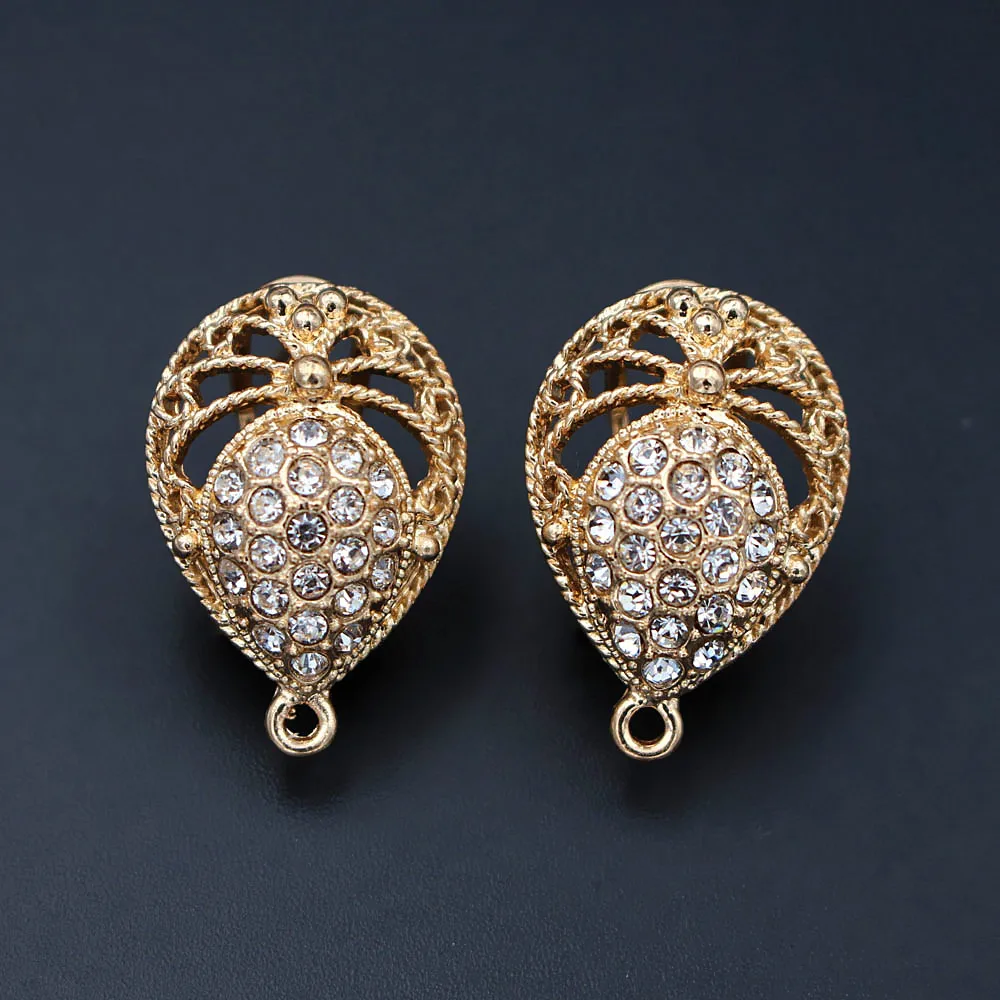 

Earrings Post with Loop Hanger Paved Rhinestone CZ Filigree Drop Base DIY Retro Clip Stud Earrings Jewelry Findings 16x23mm