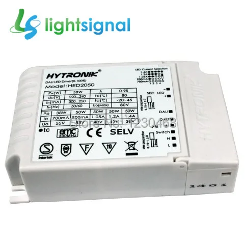 

50W DALI dimmable LED driver LED power supply with selectable constant current,700~1400mA, DALI & switch dimming