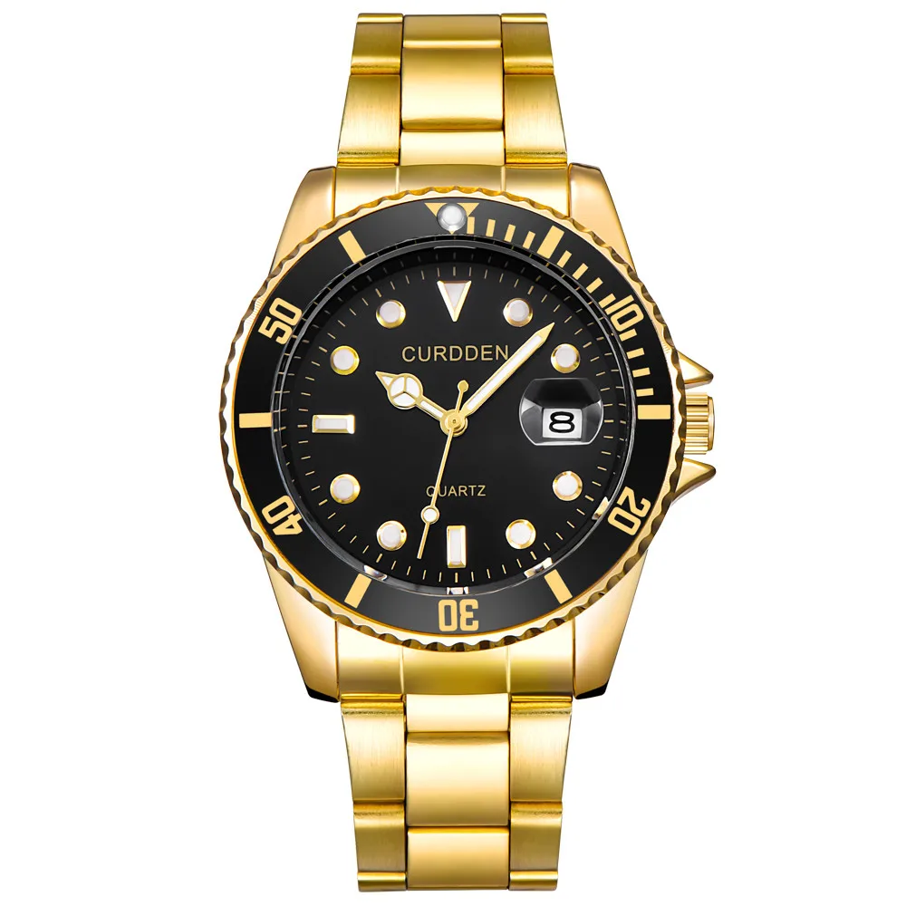 CURDDE мужские модные военные часы с ремешком из сплава, спортивные Кварцевые аналоговые наручные часы, мужские часы, Топ бренд класса люкс, Erkek Kol Saati@ 50 - Цвет: Gold