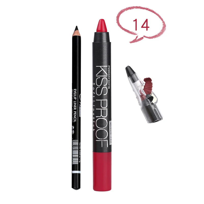 MENOW Brand Make Up Set Of Kiss Proof Lipstick With Sharpener And Waterproof Lasting Eyeliner Cosmetic Combination 5317/B - Цвет: 14