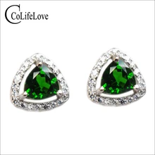 Романтические в форме сердца диопсиды серьги-гвоздики с драгоценными камнями 5*5 мм натуральный русский Изумруд Серьги Твердые 925 серебро драгоценный камень серьги-гвоздики