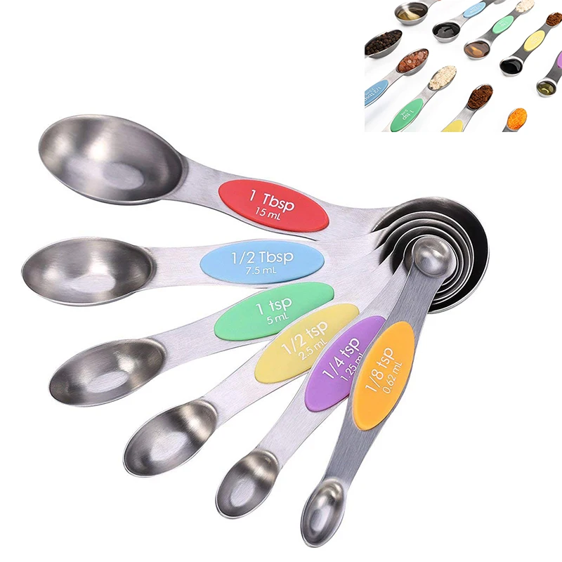 

Magnet Stainless Steel Measuring Spoon Set Kitchen Measuring Scoop Accessories Coffee Flour Kitchen Small Tools 6 Pcs