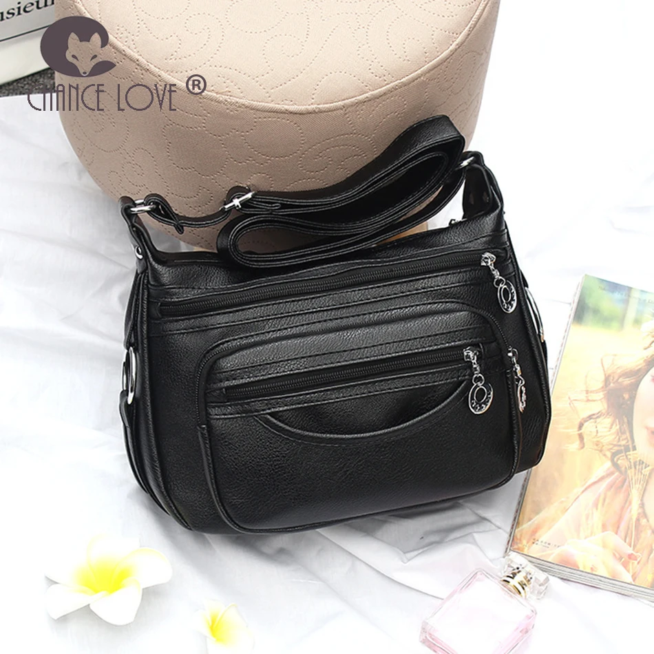 

Chance Love Women's bag 2018 new brown PU leather multifunction crossbody handbags wild shoulder bag front zipper bag