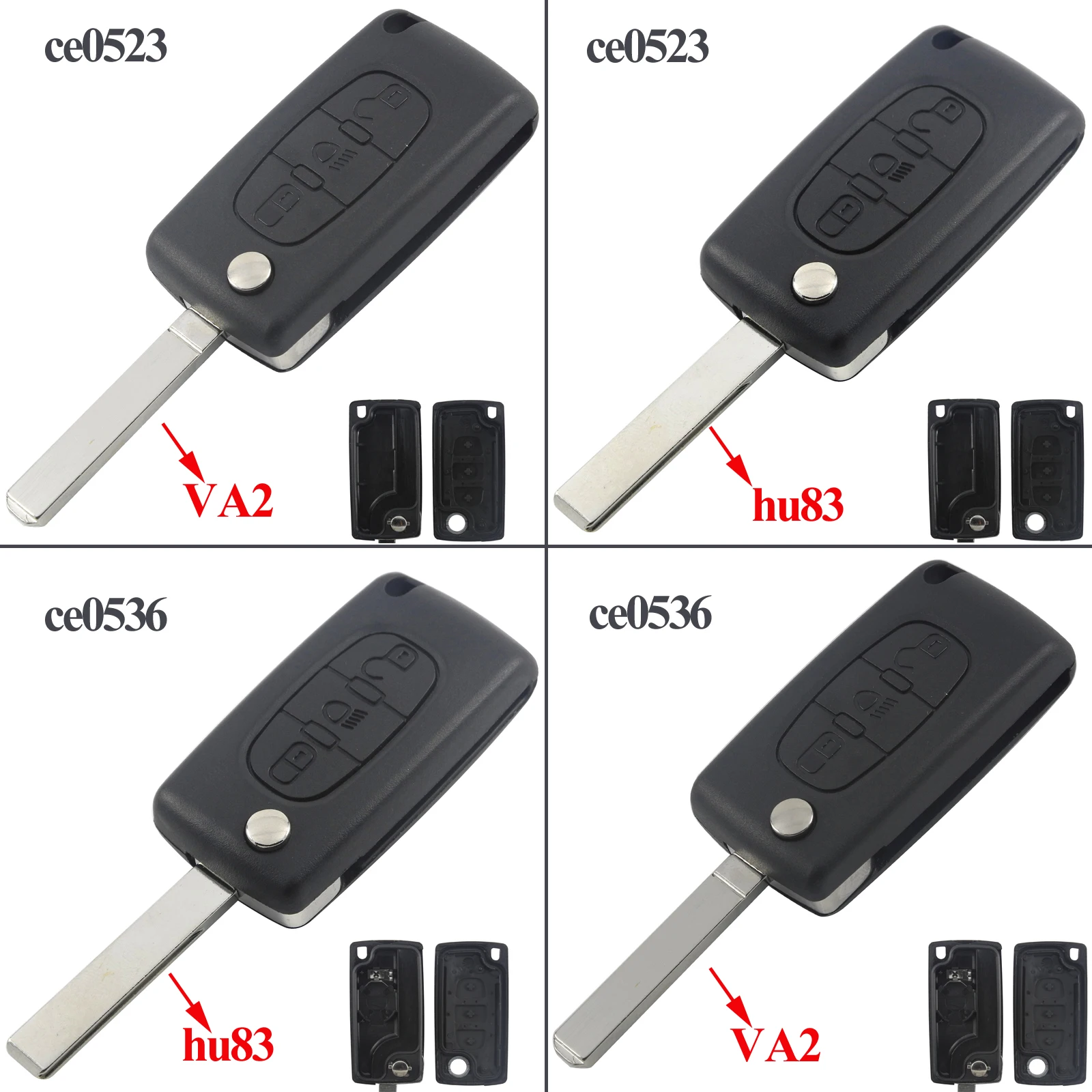 

Jingyuqin HU83/VA2 blade 3 Buttons Flip Key Case Blank Shell for Citroen C2 C3 C4 C5 C6 C8 For Peugeot 407 607 Light Symbol