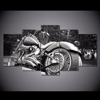 

5 piece Canvas Painting Motorcycle bike white black canvas poster print for living room boys room home decoration no frame