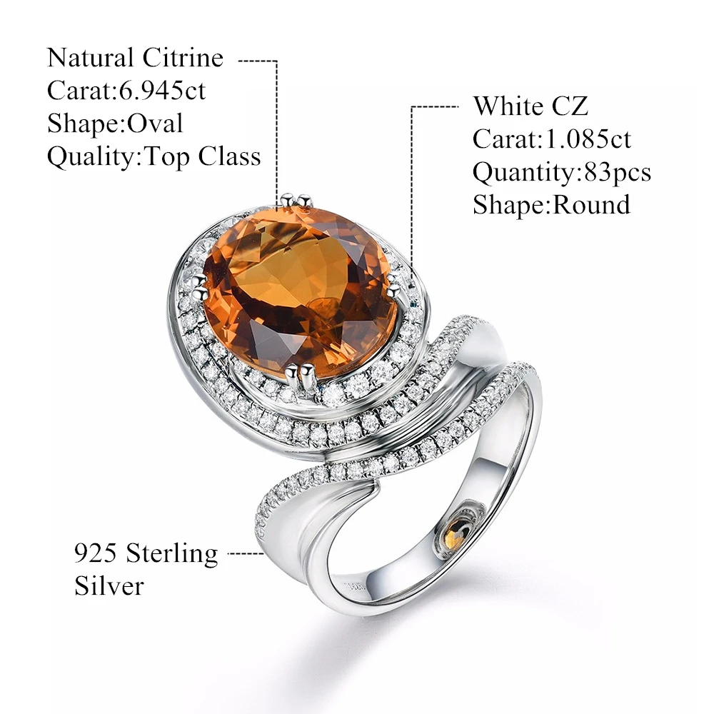 L& zuan, 925 пробы, серебряное, натуральное, 6.945ct, императорское, желтое, цитрин, зубчатое, Установочное кольцо для женщин, высший класс, драгоценный камень, коктейльное кольцо