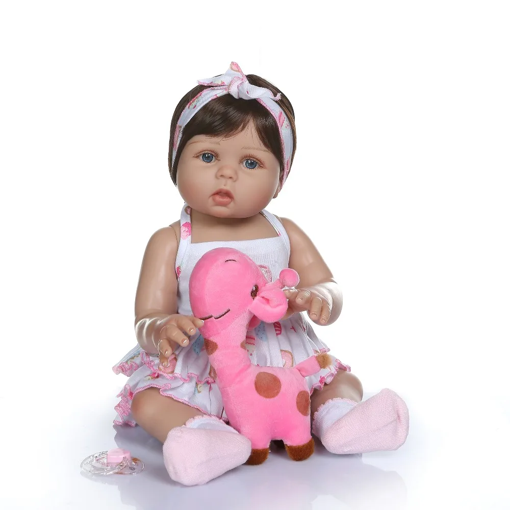 

47CM Full Silicone Newborn Baby Doll Toys For Girls Vinyl Reborn Babies In Tan Skin Bath Shower Toy Dolls Xmas Birthday Gift