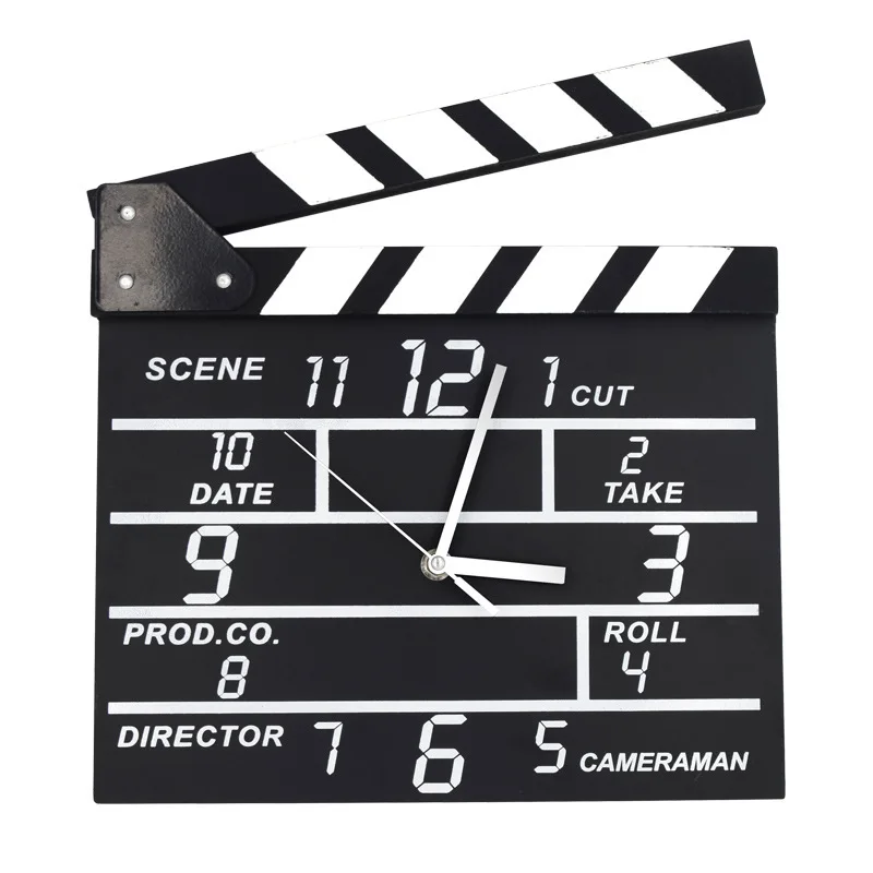 

Cinema Movie Slate Analog Wall Clock Clapper Film Modern Home Black Creative Wooden Movie Clapper Clock Vintage Living Room Deco