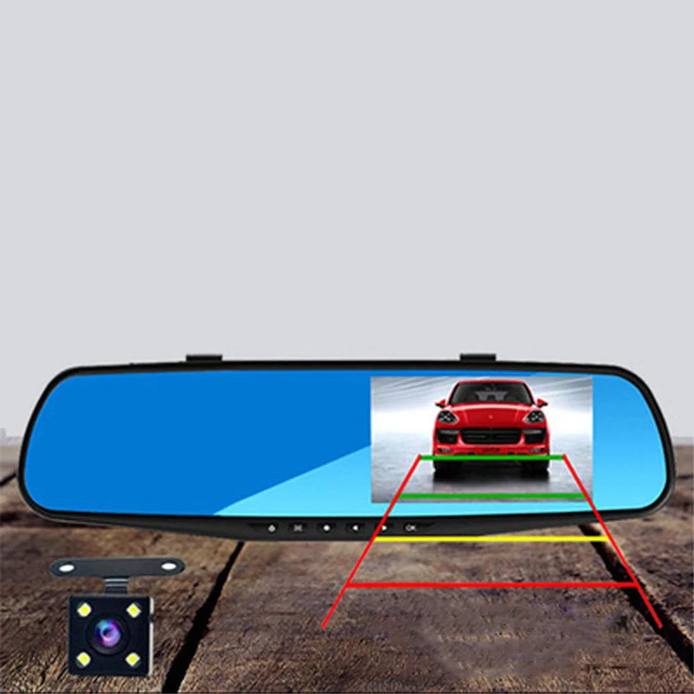 Chunmu Автомобильный видеорегистратор зеркало заднего вида FHD 1080P Dashcam двойной объектив с камерой заднего вида Авто Регистратор - Название цвета: Double lens Black