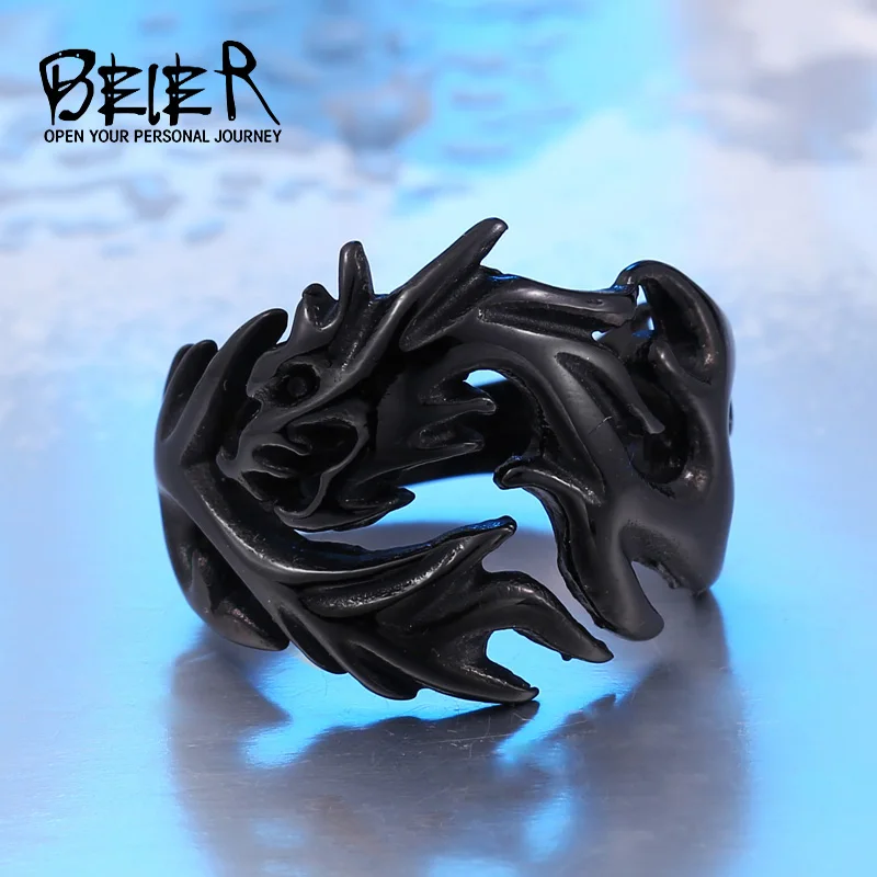 Beier new store Fashion Jewelry Stainless Steel Solid Inside Dragon Rings Men biker ring USA UK Brazil LLBR8-024R