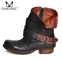 Tangnest/ботильоны на низком каблуке Женские Модные осенние ковбойские сапоги для верховой езды повседневная обувь на платформе на высоком каблуке размеры 34-43, XWX6834