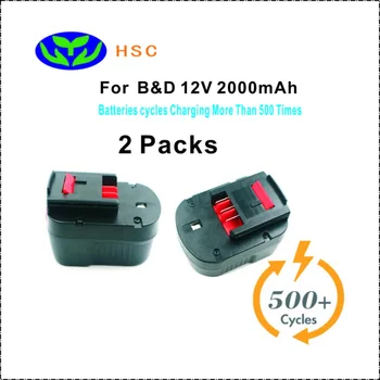 

2PCS 2.0Ah Rechargeable battery pack BD12B NiCD Battery 12V Replace for Black & Decker BD1204L BD-47 FSB12 A12 FSB121204L batter
