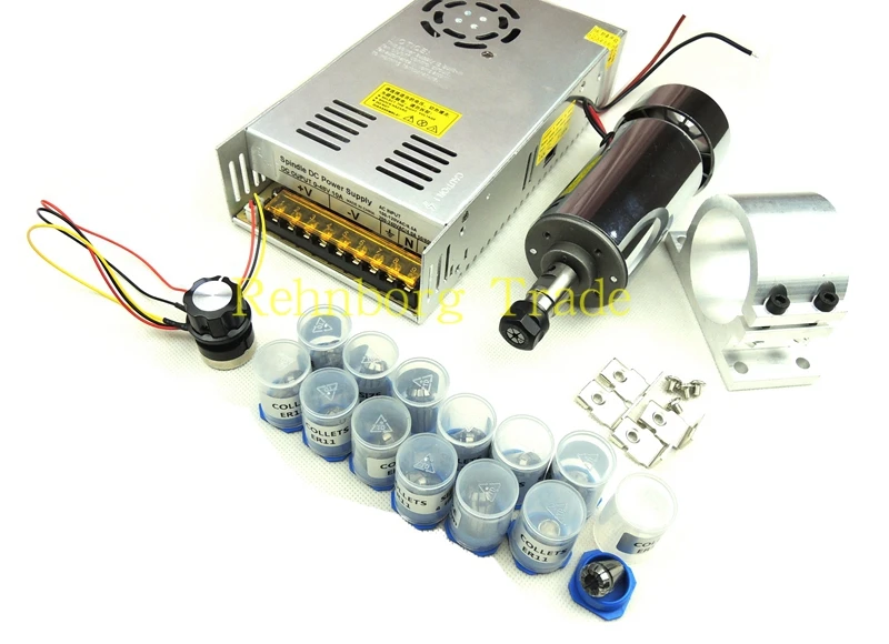 

DC12-48V 0.3kw spindle motor ER11 chuck CNC 300W Spindle Motor+52mm mount bracket+Power Supply speed governor+13pcs ER11 Chuck