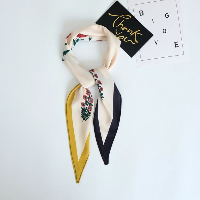

Vintage women silk scarf Rhombus Imitate Silk Scarf Cravate Scarves print Head Neck Hair Tie Band Multi-Use Neckerchief gifts