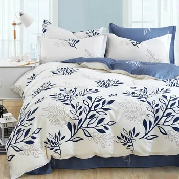 

Blue olive leaf print bed linen set striped plaid bedding sets bohemian bedspread floral bedclothes modern style duvet cover