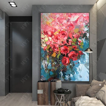 

MYT Unframed 1 Panel Two Colors Handpainted Rose Flower Modern Wall Art Picture Home Decor Oil Painting On Canvas For Bedroom