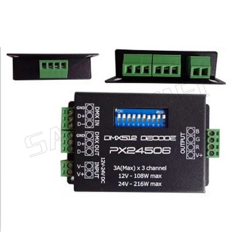 Лучшая цена DC12V-24V PX24506 DMX512 3CH декодер драйвер RGB Усилитель контроллер для 5050 3528 RGB светодиодные ленты светильник