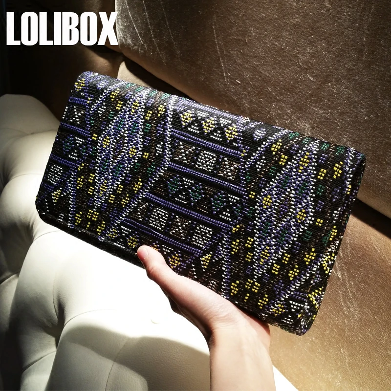 

LOLIBOX Women Clutch Bags Embroidery Weaving Exclusive National Wind Fodder Hit Color Women Messenger Bags Envelopes Bafgs