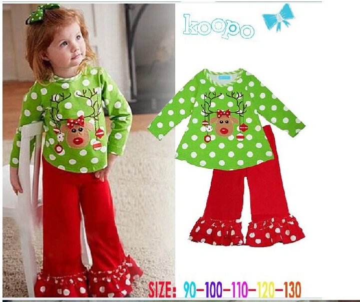 

Meninas Vestir 2014 Christmas Children Clothing Suit Baby Girls Clothes 2pcs Sets Long Sleeve Deer T- Shirts +stripe Pants Kids