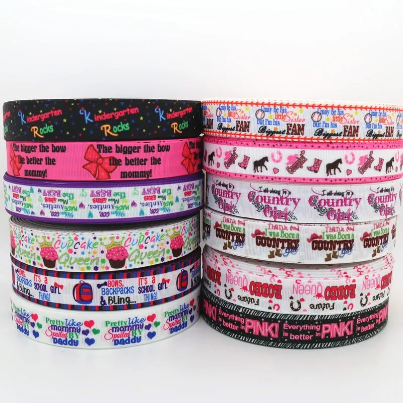 

7/8'' Free shipping letter school cowgirl printed grosgrain ribbon hairbow headwear party decoration diy wholesale OEM 22mm S31