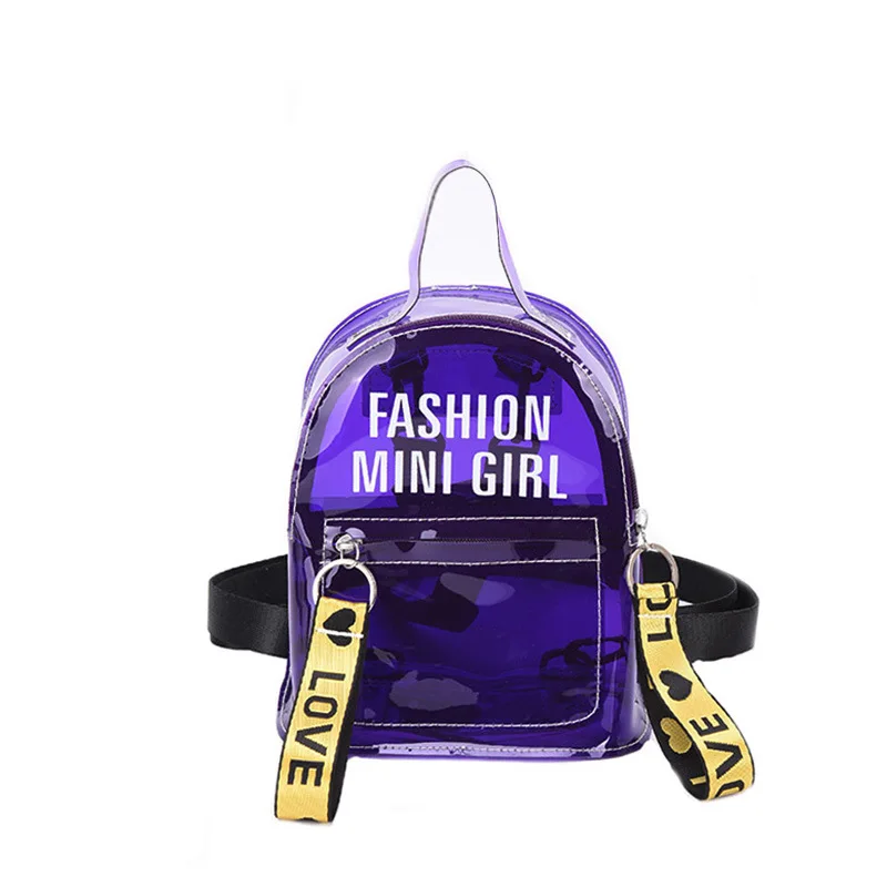 

Women Transparent Backpack For Child Mini Small Backpack PVC Clear Jelly Backpack Letter Print Student Shoulder Crossbody Bag